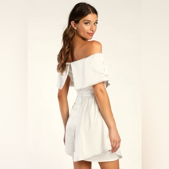 Lulus Always Celebrating Ivory Satin Off-the-Shoulder Midi Dress - M - Picture 2 of 6